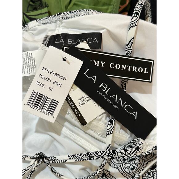 La Blanca Oasis Tile Strappy Back One-Piece Swimsuit White Black Size 14 NWT - Picture 7 of 15